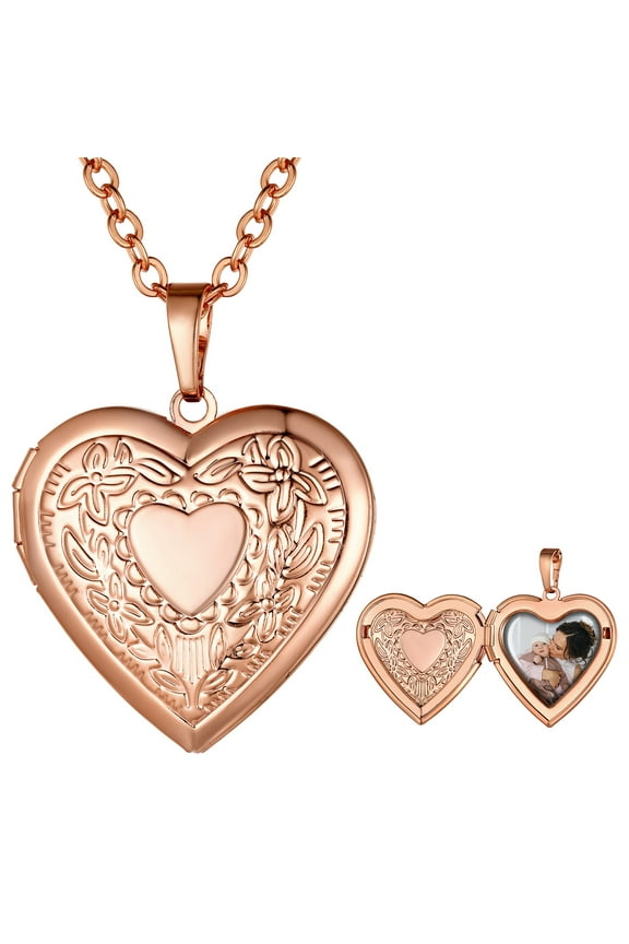 Heart Shaped Rose Gold Pendant Photo Locket Necklace for Women Daughter Mother's Day Valentine Personalized Memorial Gift Custom Love Heart Necklaces