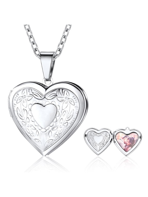 Heart Shaped Silver Pendant Photo Locket Necklace for Women Daughter Graduation Mother's Day Valentine Personalized Memorial Gift Custom Love Heart Necklaces