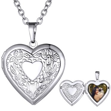 U7 Personalized Picture Necklace - Custom Photo & Text Locket With 18-22 Inch Chain, Heart Shape
