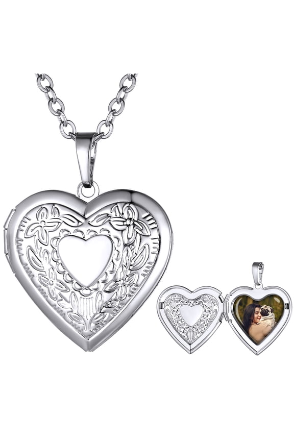 Heart Shaped Silver Pendant Photo Locket Necklace for Women Daughter Mother's Day Valentine Personalized Memorial Gift Custom Love Heart Necklaces