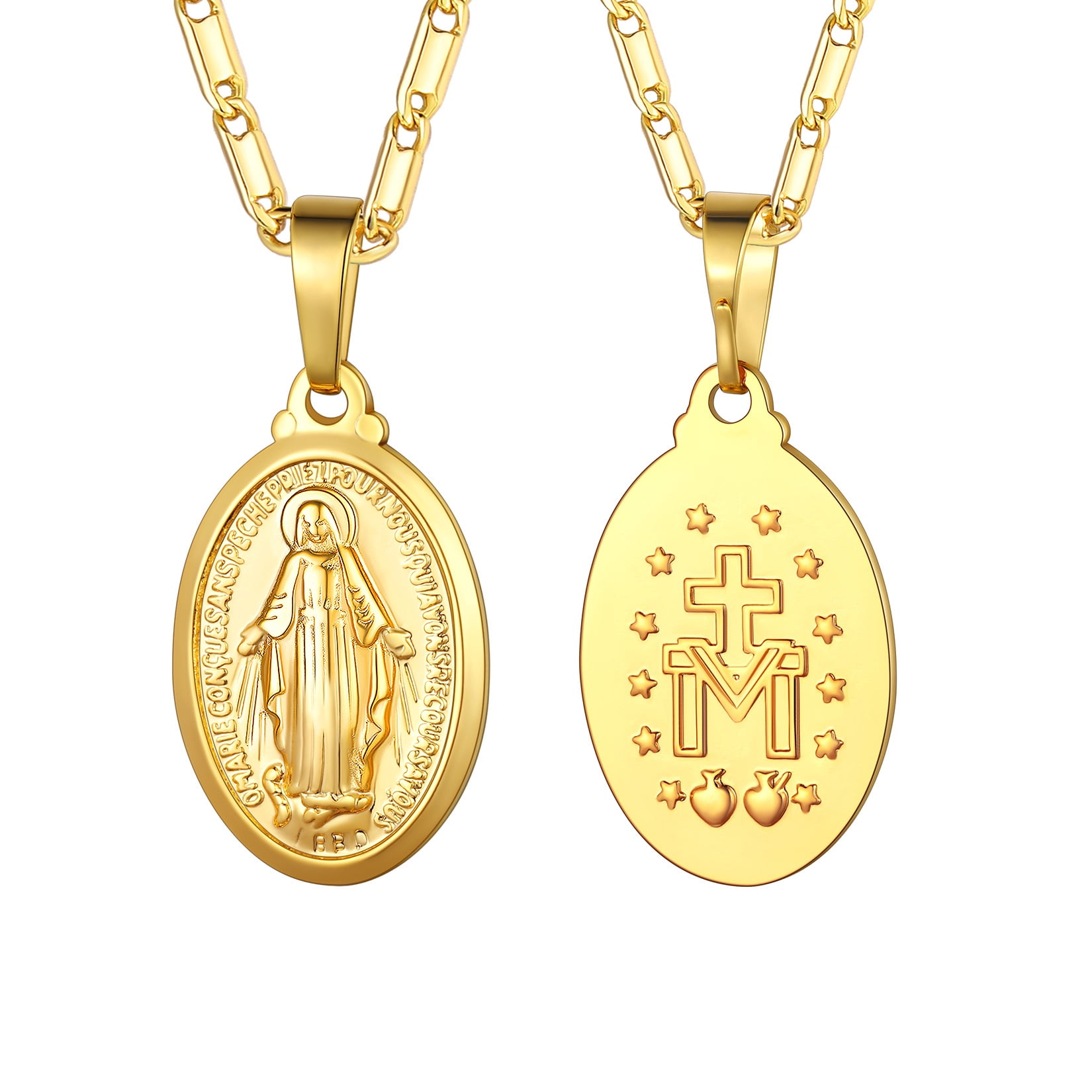 14K Gold Plated Holy Virgin Mary Medallion Necklace for Women Miraculous Medal Pendant Guadalupe Catholic Religious Jewelry Gift for Christian Baptism