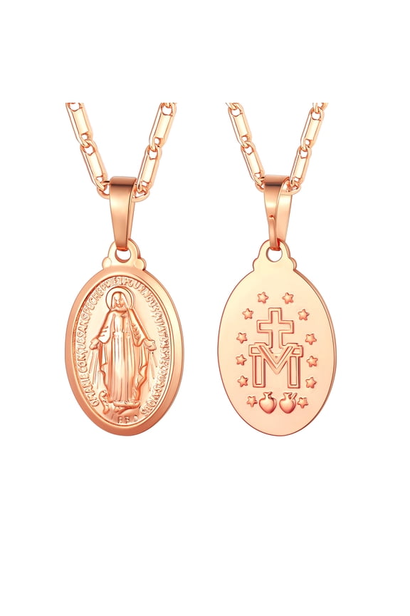 Holy Virgin Mary Medal Necklace for Womens Rose Gold Plated Cross Chain Lady of Guadalupe Pendant Miraculous Catholic Christian Jewelry
