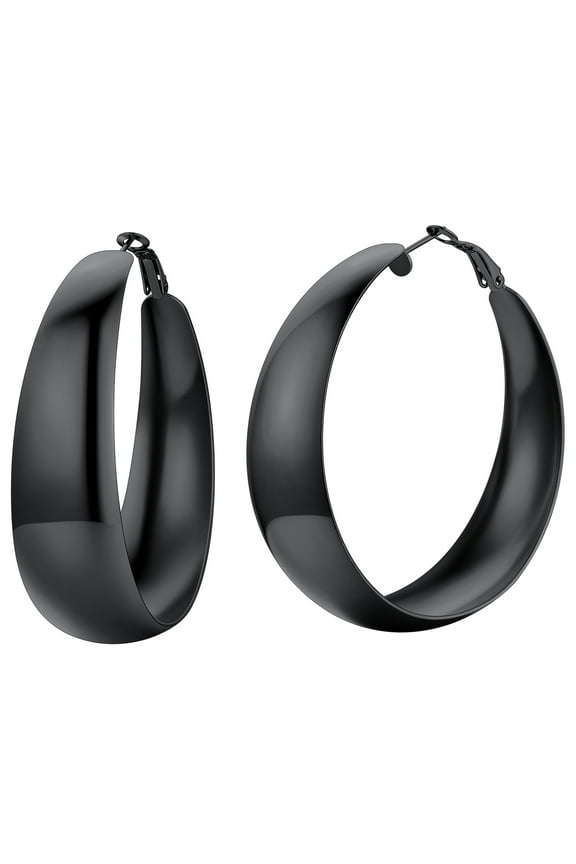 Hoop Earring for Women Chunky Stainless Steel Earring Black Hoop Earring Jewelry Christmas Birthday Gift for Daughter Wife, 60mm