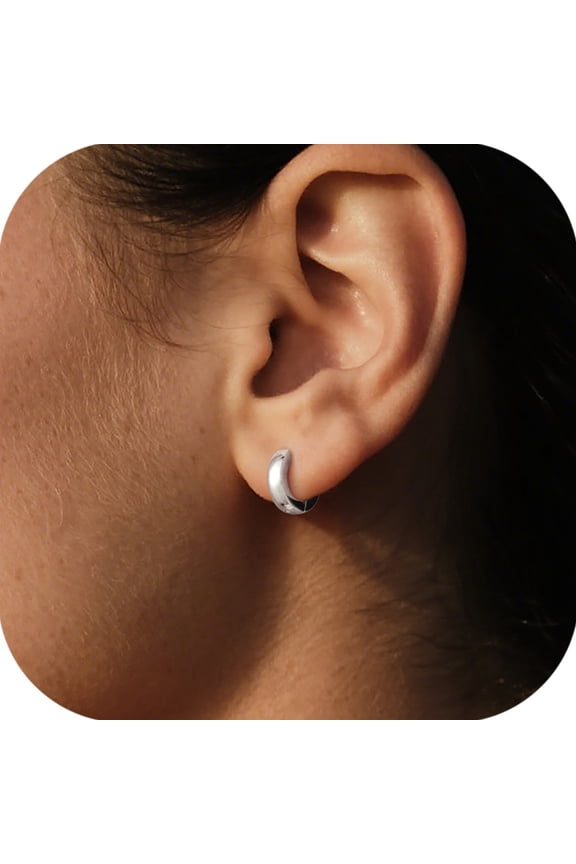 Hypoallergenic Silver Huggie Small Hoop Earrings for Men Women Cartilage Ear 7MM Stainless Steel Tiny Hoops Gift for Christmas