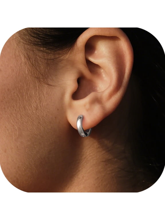 Hypoallergenic Silver Huggie Small Hoop Earrings for Men Women Cartilage Ear 9MM Stainless Steel Tiny Hoops Gift for Christmas