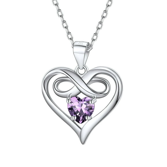 U7 Infinity Heart Necklace for Women 925 Sterling Silver February Amethyst Crystal Birthstone Forever Love Pendant Jewelry Birthday Mothers Day Gift for Wife Mom