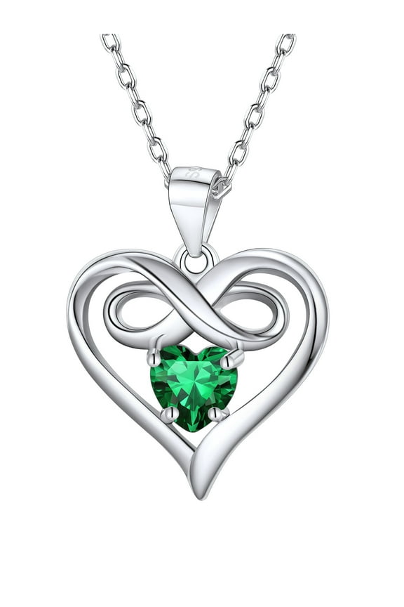 Infinity Heart Necklace for Women 925 Sterling Silver May Emerald Crystal Birthstone Forever Love Pendant Jewelry Birthday Mothers Day Gift for Wife Mom