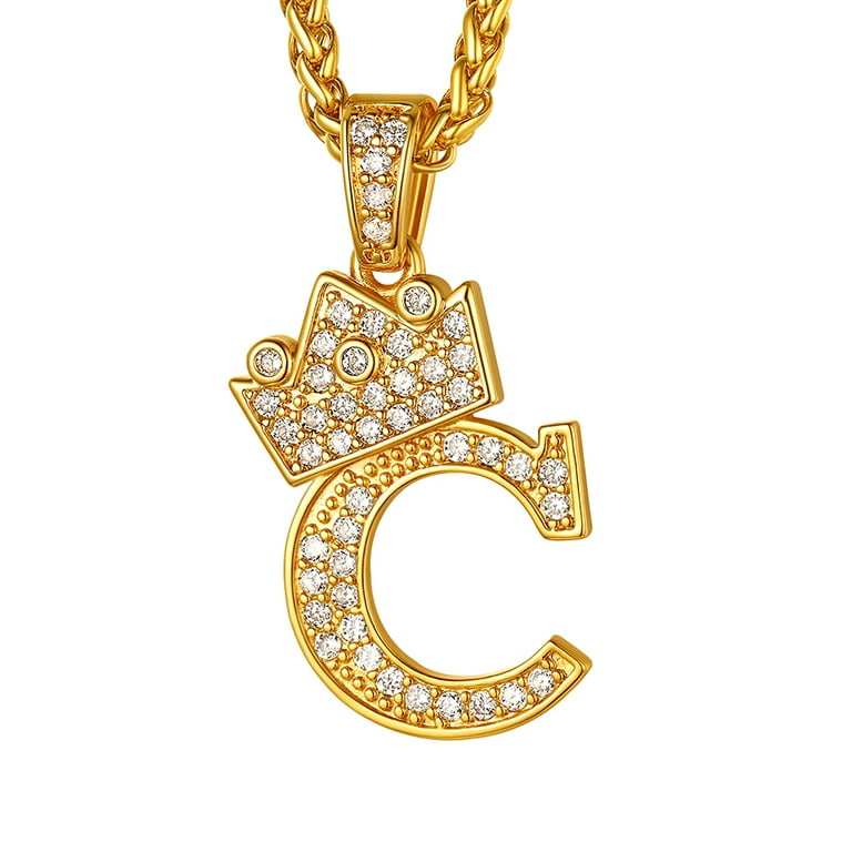 U7 Initial Crown Alphabet Necklace Cubic Zirconia Letter C 18K