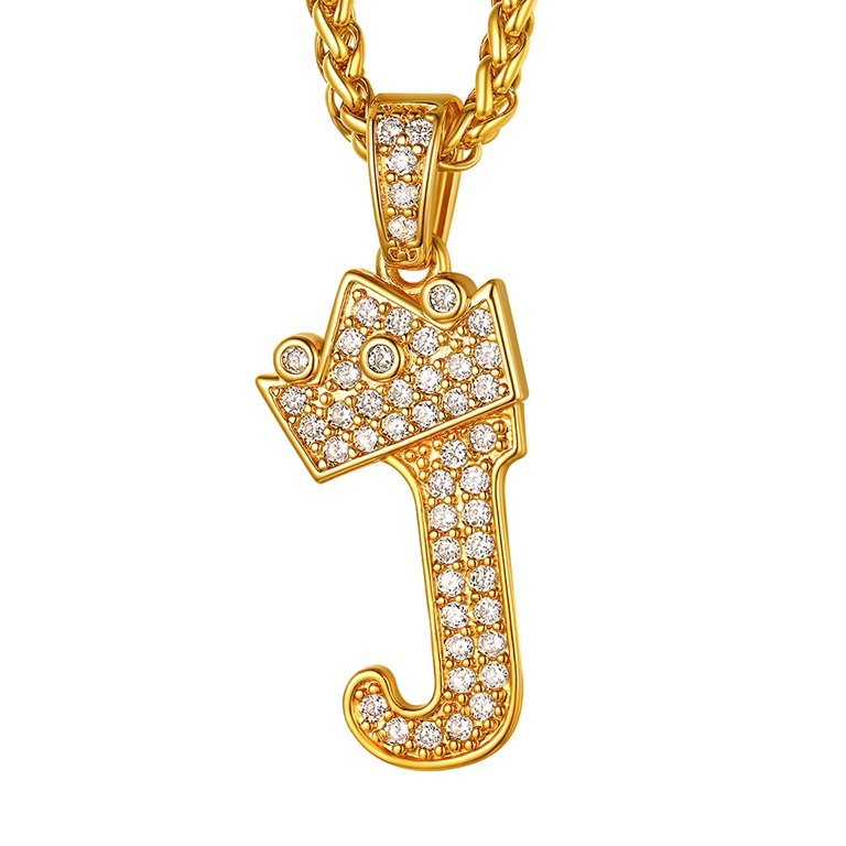 U7 Initial Crown Alphabet Necklace Cubic Zirconia Letter J 18K