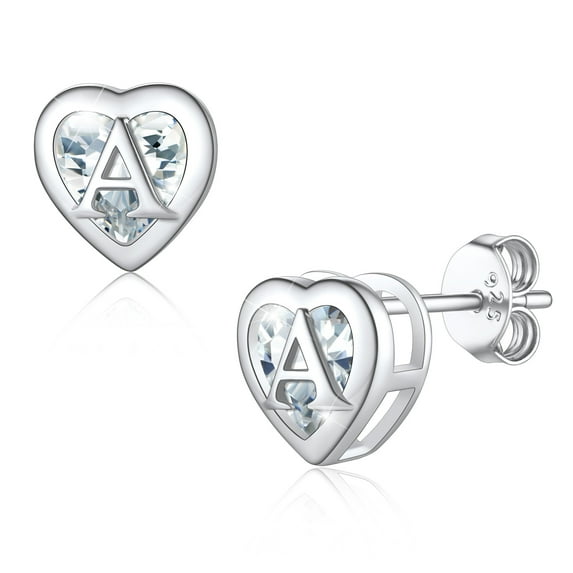 U7 Initial Heart Stud Earrings for Women Letter A Earring Sterling Silver Hypoallergenic Studs CZ Earring Jewelry for Mom Daughter Birthday Mother's Day Gift