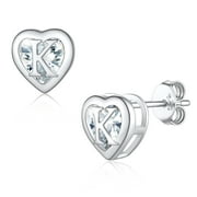 U7 Initial Heart Stud Earrings for Women Letter K Earring Sterling Silver Hypoallergenic Studs CZ Earring Jewelry for Mom Daughter Birthday Mother's Day Gift