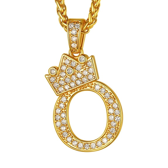 U7 Initial O Necklace for Men 14K Gold Plated Crown Hip Pop Monogram Cubic Zirconia Letter Pendant for Women Jewelry Birthday Gift