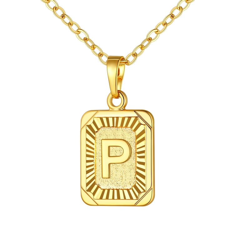 U7 Initial Monogram Necklace Letter Gold Pendant P for Women Men