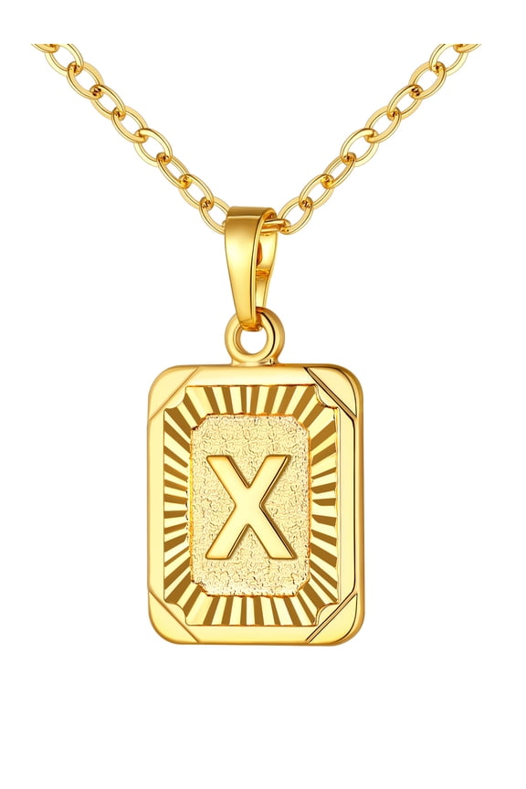 Initial Monogram Necklace Letter Gold Pendant X for Women Men,Square Capital Resizable Chain
