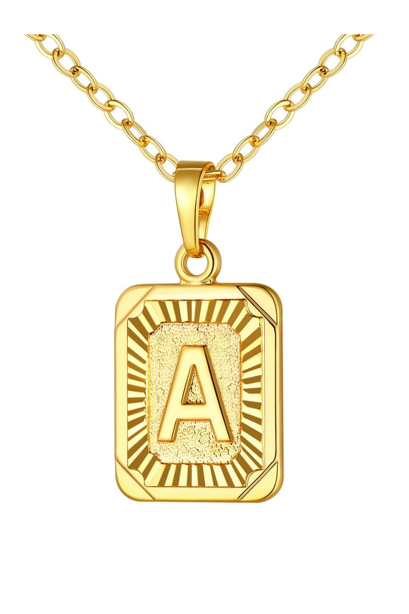 Initial Monogram Necklace for Men Women Letter A 14K Gold Plated Pendant Script Name Jewelry Gift for Birthday Christmas