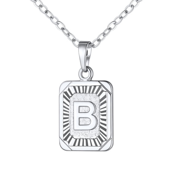 U7 Initial Monogram Necklace Letter Pendant B Platinum Plated for Women Men,Square Capital Resizable Chain
