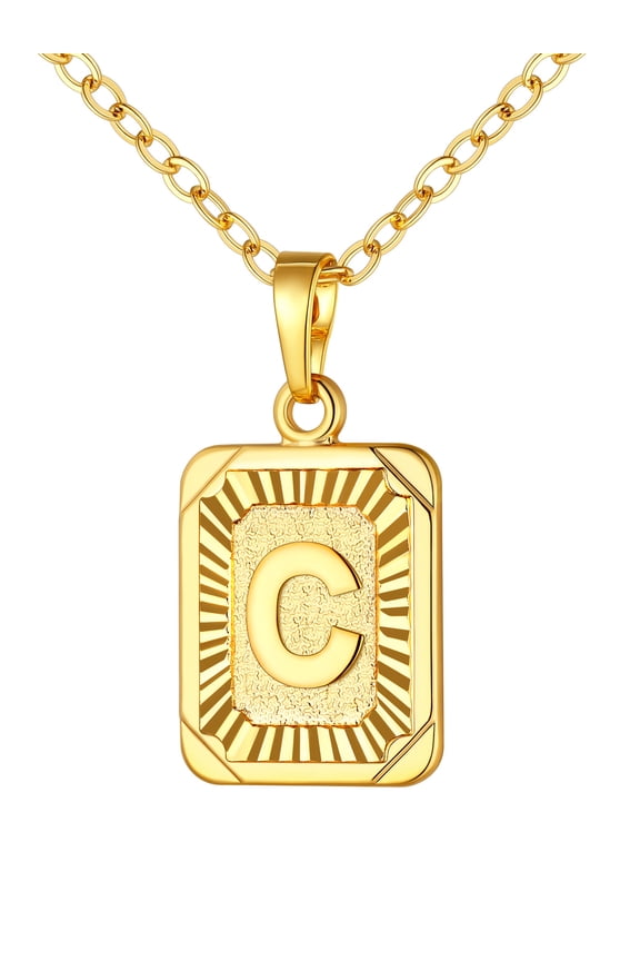 Initial Monogram Necklace for Men Women Letter C 14K Gold Plated Pendant Script Name Jewelry Gift for Birthday Christmas