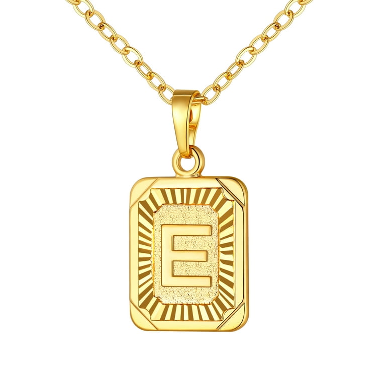 U7 Initial Monogram Necklace Letter Pendant E Gold Plated for