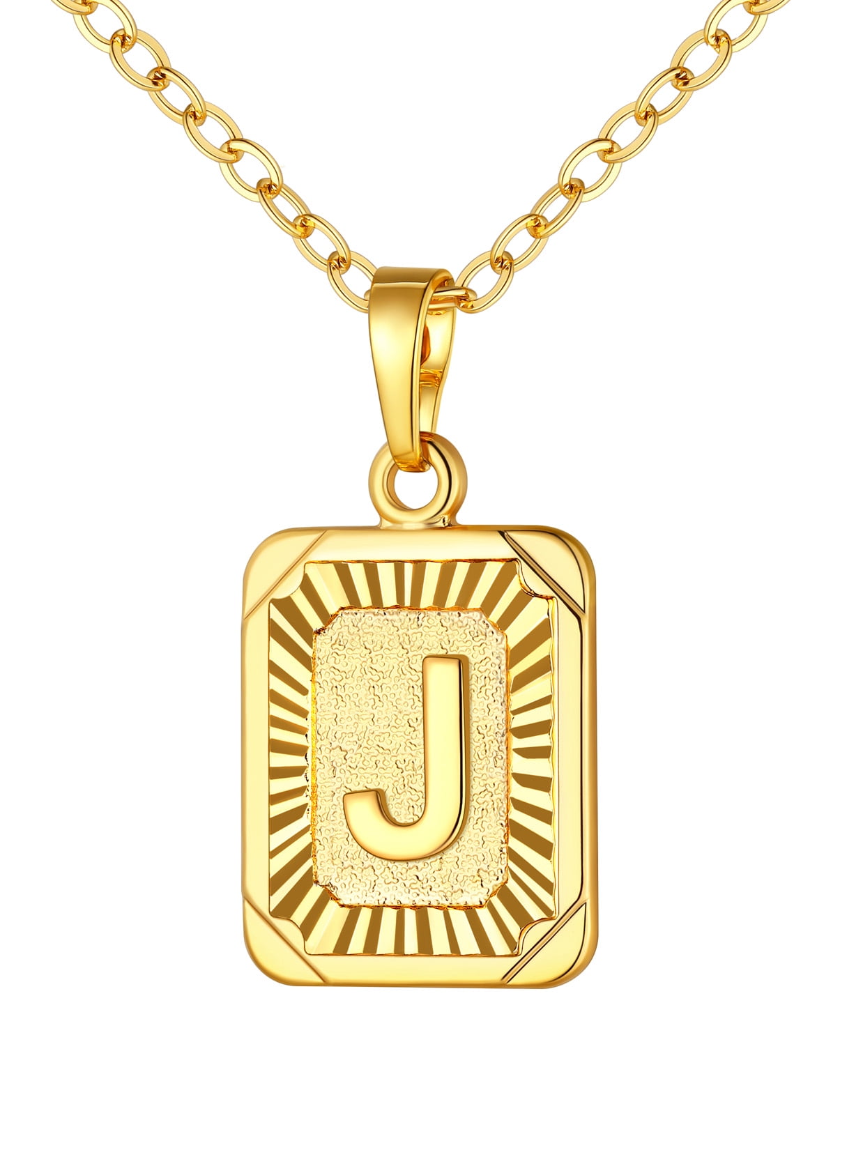 U7 Initial Monogram Necklace Letter Pendant J Gold Plated for