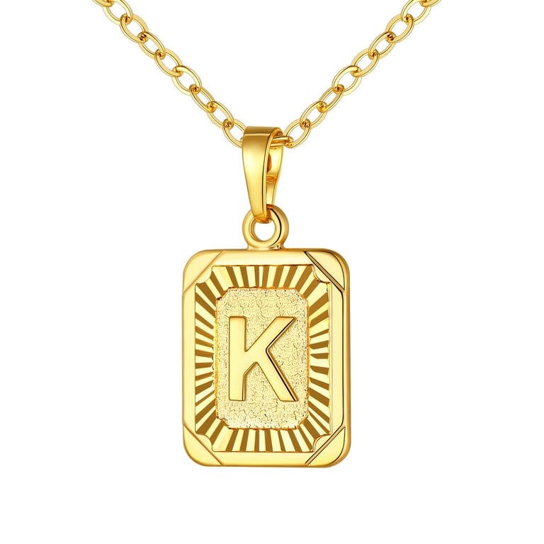 U7 Initial Monogram Necklace Letter Pendant K Gold Plated for