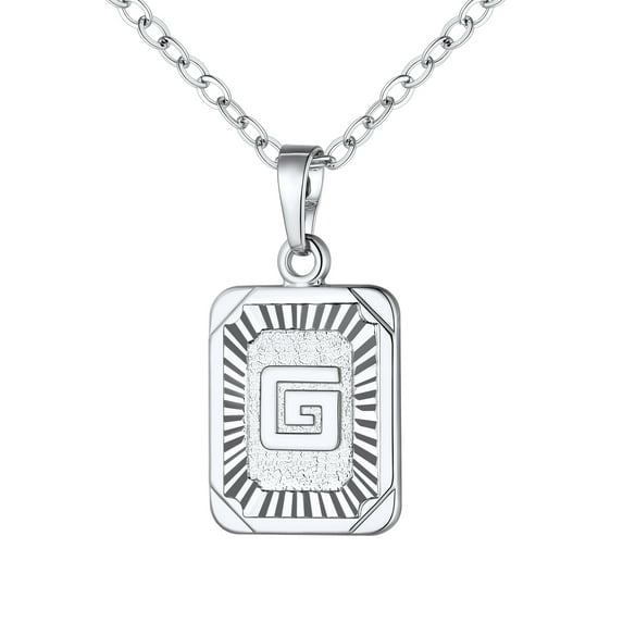 U7 Initial Monogram Necklace Letter Silver Pendant G for Women Men,Square Capital Resizable Chain
