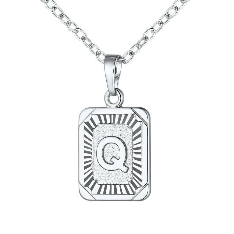 U7 Initial Monogram Necklace Letter Silver Pendant Q for Women Men