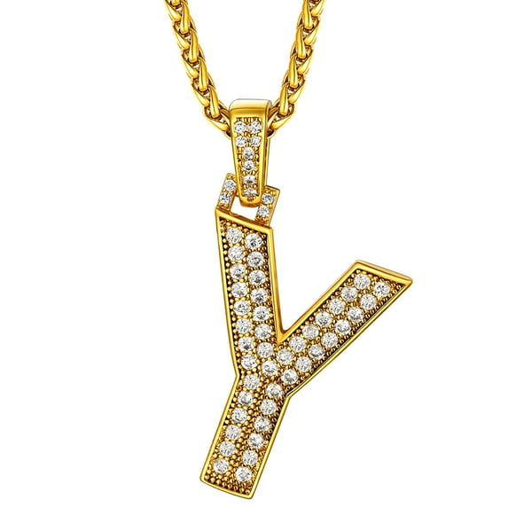 U7 Initial Necklace for Men Women Personalized Gift 14K Gold Plated Letter Y with Bling CZ Hip Hop Pendant