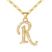 U7 Initial Necklace for Women 14K Gold Plated CZ Crystal Letter R Pendant Necklace Name Chain Dainty Personalized Christmas Stuffers Mother's Day Gift Jewelry f