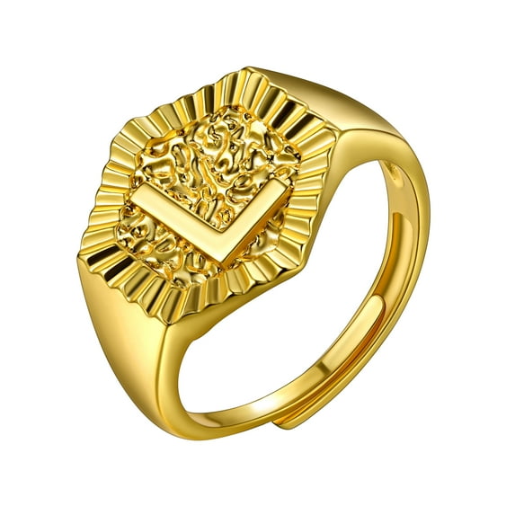 U7 Initial Ring 18K Gold Plated Hexagon Letter A-Z Stackable Signet Rings Wedding Band for Women Girls Birthday Anniversary Gift