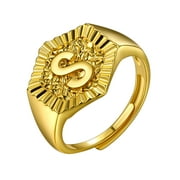 U7 Initial Ring 18K Gold Plated Hexagon Letter A-Z Stackable Signet Rings Wedding Band for Women Girls Birthday Anniversary Gift