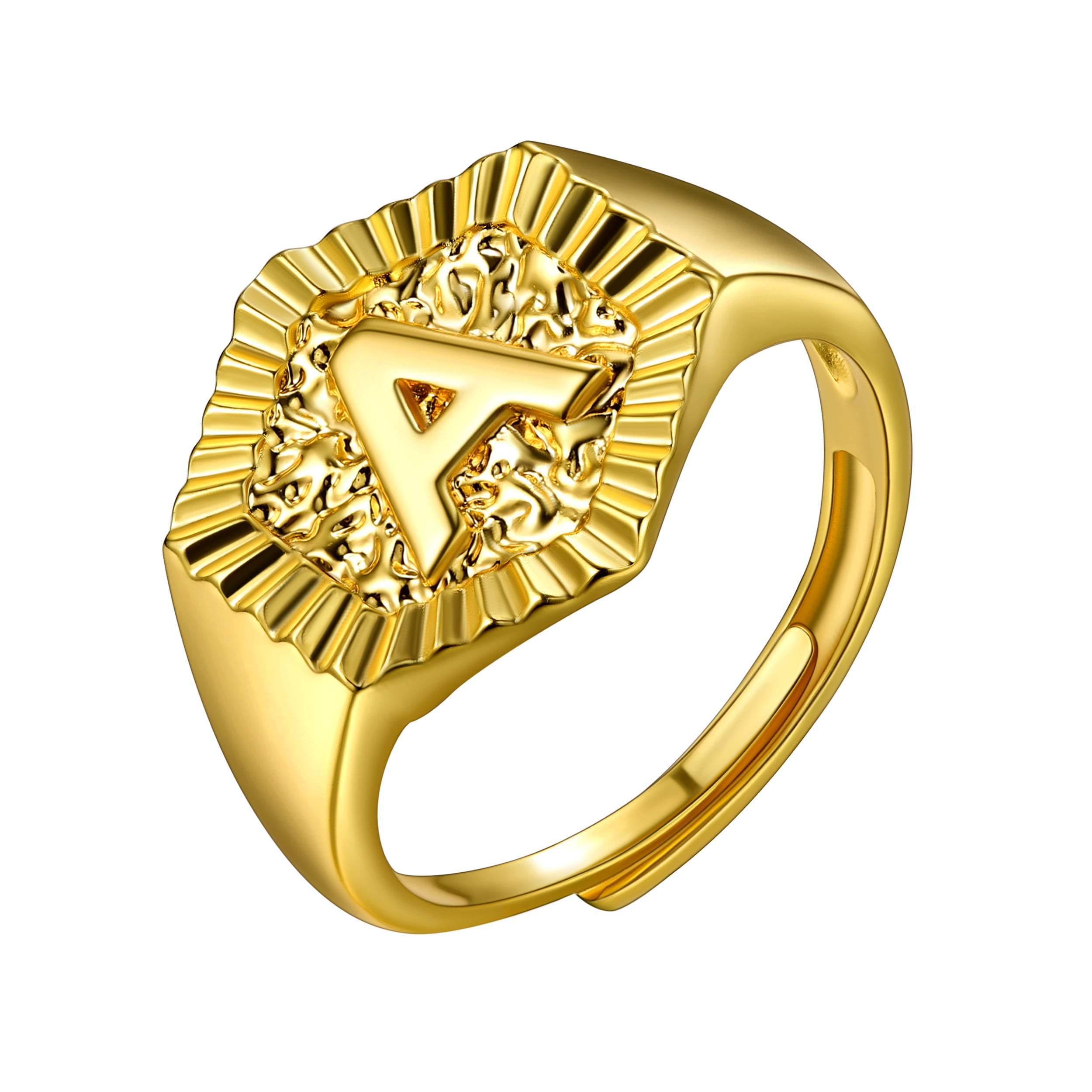 U7 Initial Ring 18K Gold Plated Hexagon Letter A Z Stackable