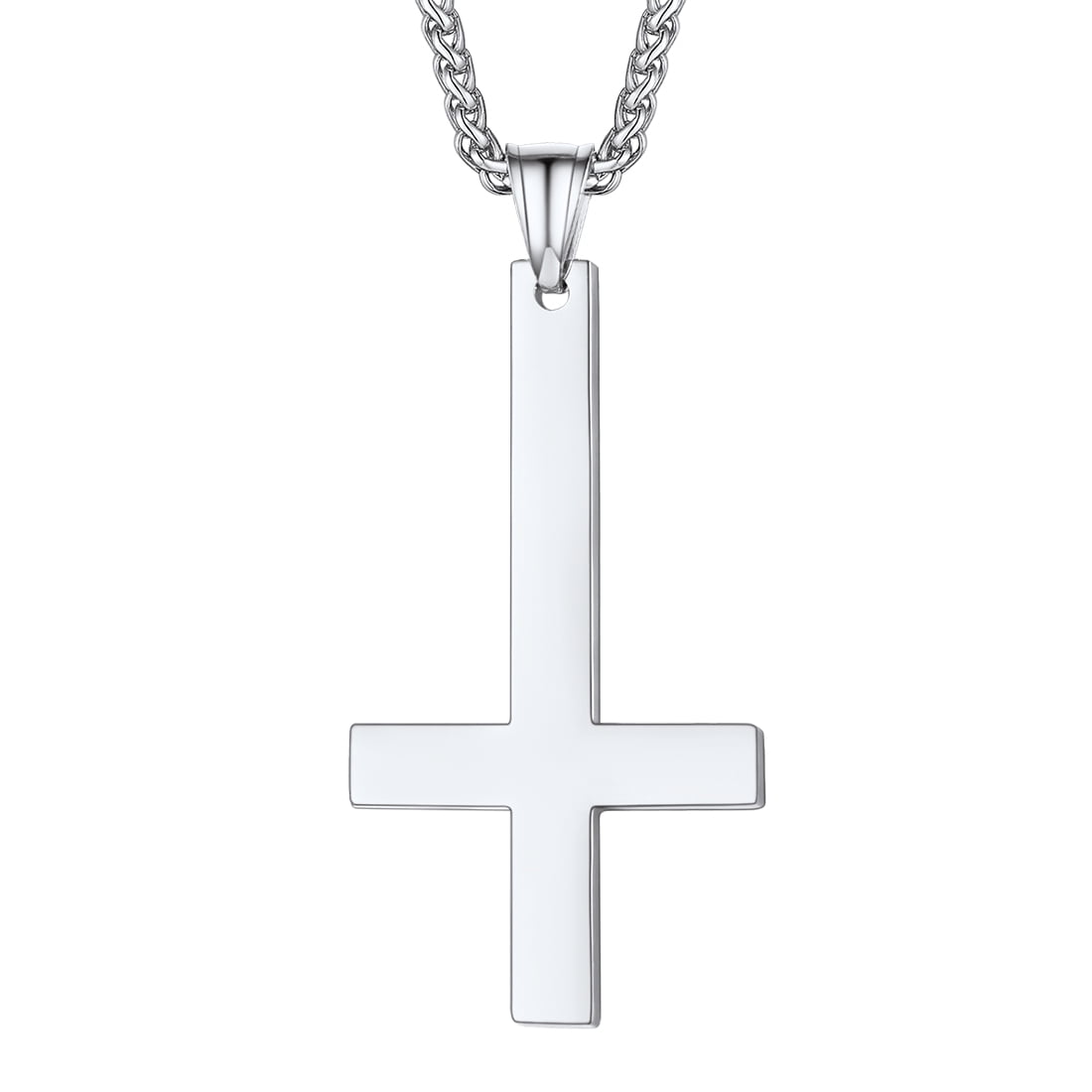 U7 Inverted Cross Upside Down Cross Pendant Stainless Steel Necklace Christmas Gift Jewelry for