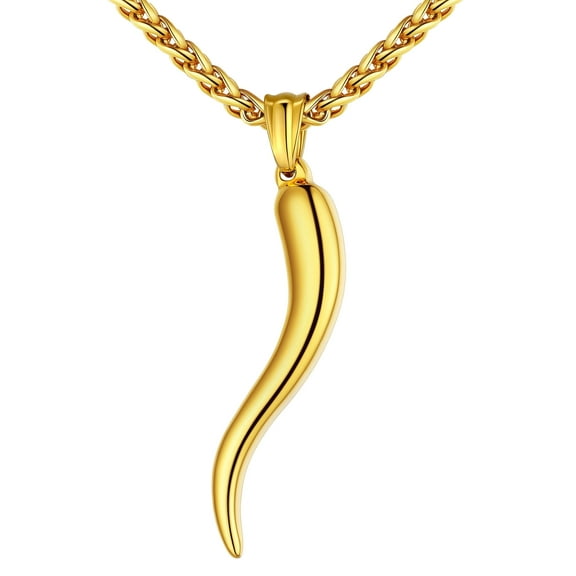 U7 Necklace for Men Women 14K Gold Plated Italian Horn Stainless Steel Lucky Charm Amulet Pendant Gift for Him