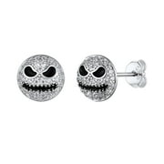 U7 Jack Skellington Stud Earring for Men Sterling Silver CZ Earrings Christmas Gift Studs Jewelry for Son