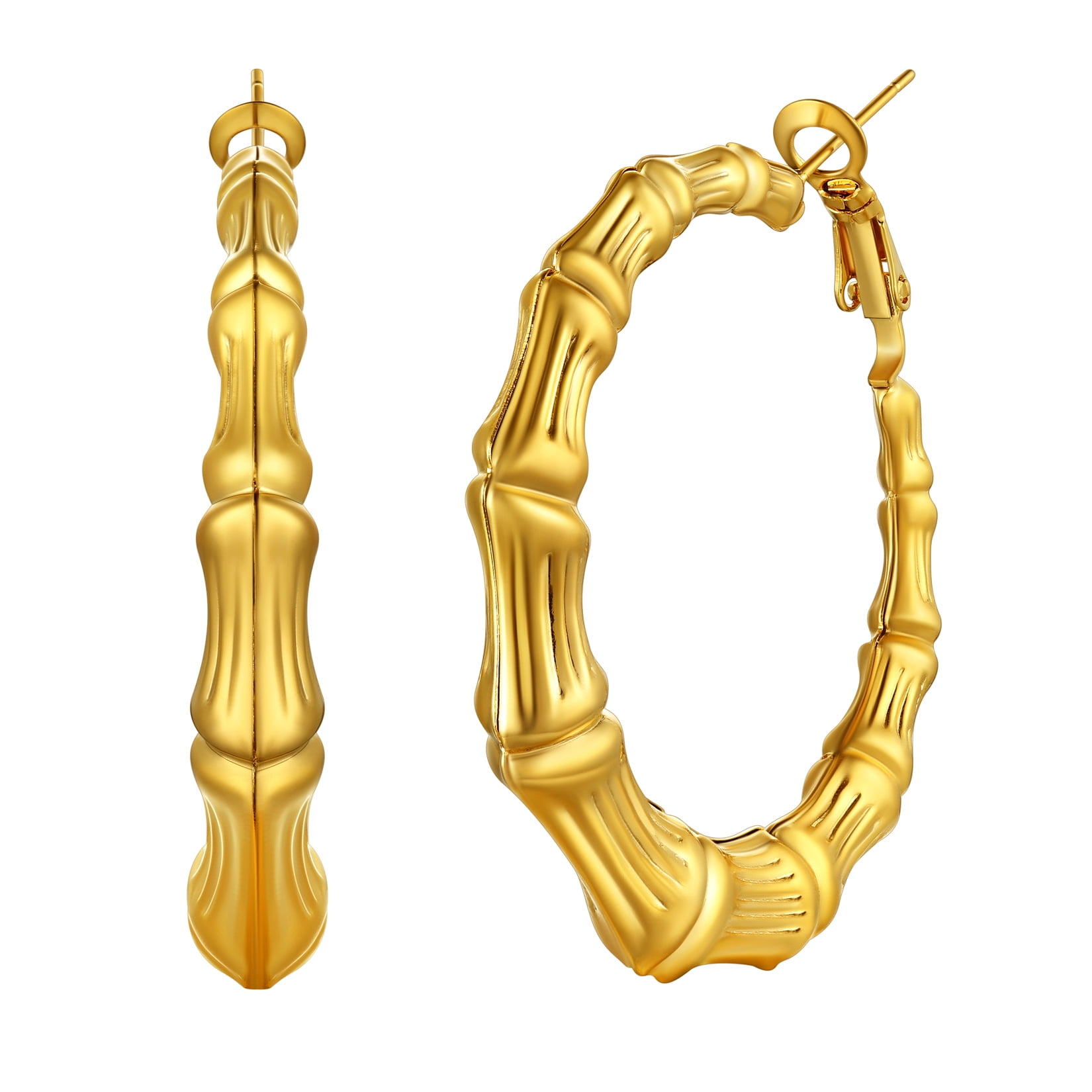U7 Large Big Hoop Earring for Women Stainless Steel Gold Plated Bamboo Earrings 40mm Christmas Anniversary Gift for Mother Wife
