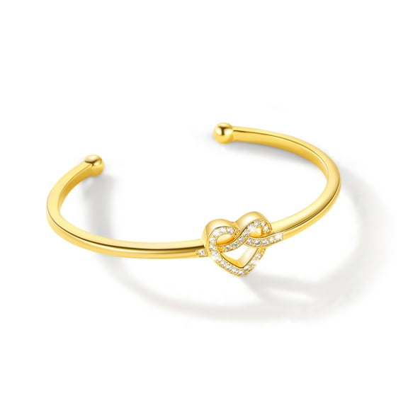 U7 Heart Knot Cubic Zirconia Bangle Bracelets 14K Plated Adjustable Love Shaped Knot Cuff Bracelet Anniversary Gifts for Wife Teen Daughter
