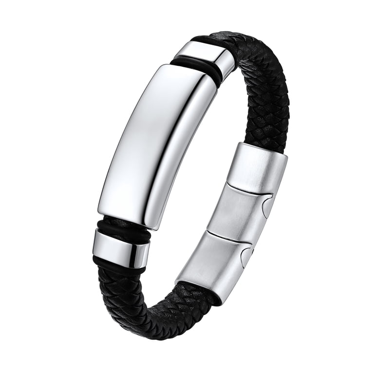 U7 Simple Leather Bracelets For Men Boys Adjustable Braided  Men’s Braided Leather & Stainless Steel Adjustable Bracelet main image 0