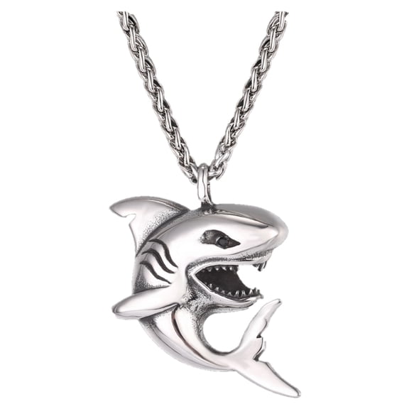 U7 Men Punk Shark Silver Pendant Animal Jewelry with Stainless Steel Chain 22 Inch