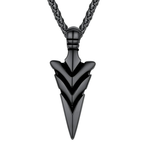 U7 Men Vintage Arrow Stainless Steel Necklace Enamel Black Spear Point Arrowhead Pendant Necklace 22 Inch Adjustable For Son Graduation Gift