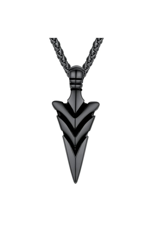 Men Vintage Arrow Stainless Steel Necklace Enamel Black Spear Point Arrowhead Pendant Necklace 22 Inch Adjustable For Son Graduation Gift