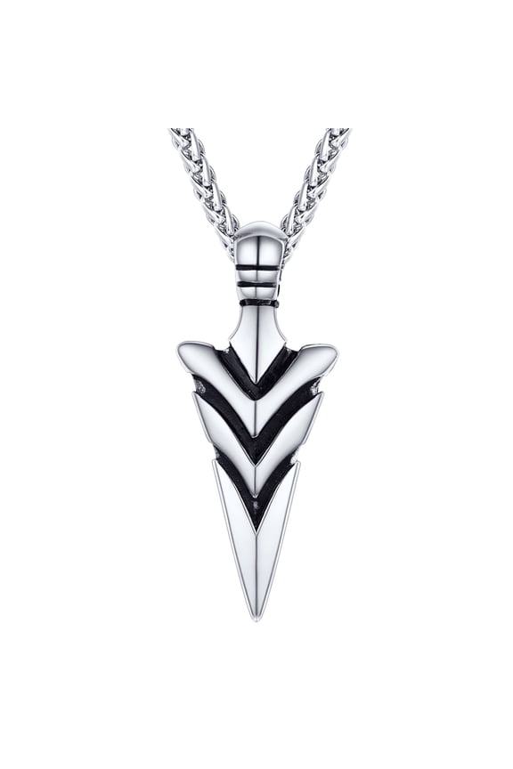 Men Vintage Arrow Stainless Steel Necklace Enamel Spear Point Arrowhead Silver Pendant Necklace 22 Inch Adjustable For Son Graduation Gift