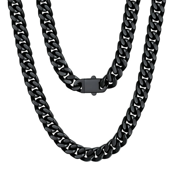 U7 Mens Cuban Necklace Black Miami Curb Link Chain 9mm 22inch Chunky Stainless Steel Necklace Hip Pop Jewelry Gift