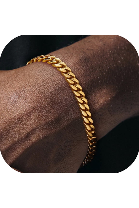 Miami Cuban Bracelet for Men 14K Gold Plated Charm Bracelet 5mm Chain Bracelet Hip Pop Jewelry Gift 7.5inch