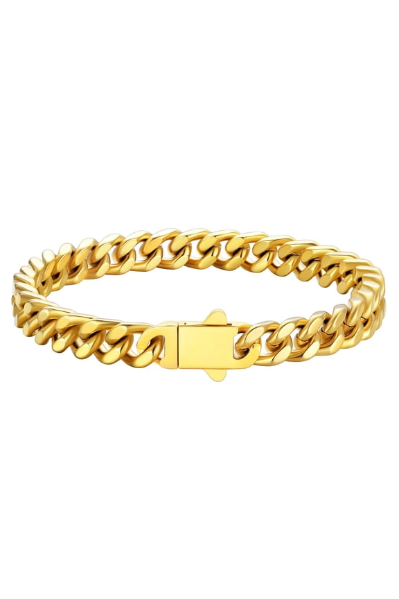 Miami Cuban Bracelet for Men 14K Gold Plated Charm Bracelet 7mm Chain Bracelet Hip Pop Jewelry Gift 8.3inch