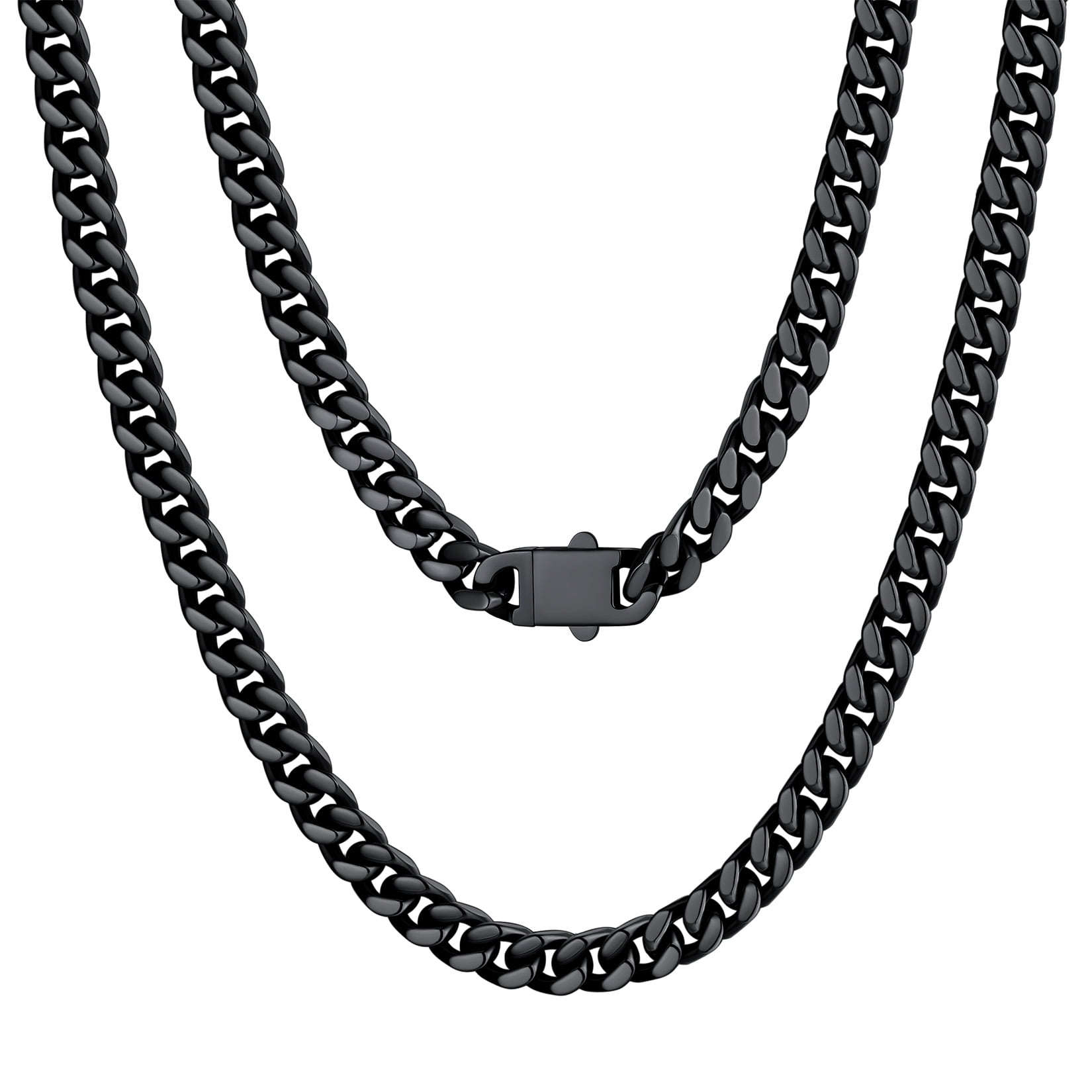 U7 Miami Cuban Link Chain for Mens 5mm 28inch Black Curb Cuban Necklace Stainless Steel Men's Jewlery Gift
