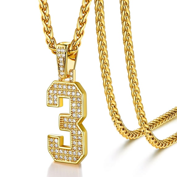 U7 Number Necklace for Men Women Personalized Gift 14K Gold Plated Bling CZ Number 3 Hip Hop Pendant