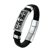 U7 Punk Men Boy Bracelet Genuine Leather Cross Skull Bracelet Adjutable Stainless Steel Wristband for Fathers Day Gift,19cm/7.5 Inch