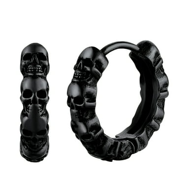 U7 Punk Skull Hoop Earrings Black Skeleton Huggie Stainless Steel Jewelry for Men Son