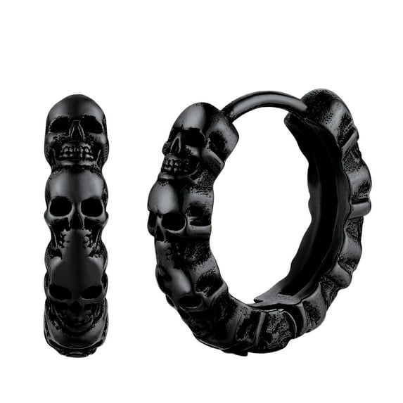 U7 Punk Skull Hoop Earrings Black Skeleton Huggie Stainless Steel Jewelry for Men Son