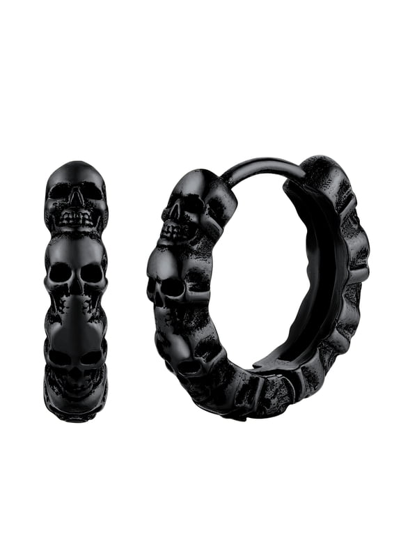 Punk Skull Hoop Earrings Black Skeleton Huggie Stainless Steel Jewelry for Men Son